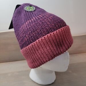 Hot Paws Women's Knit Ribbed Beanie Toque OS Pink Winter Stretch Recycled NEW